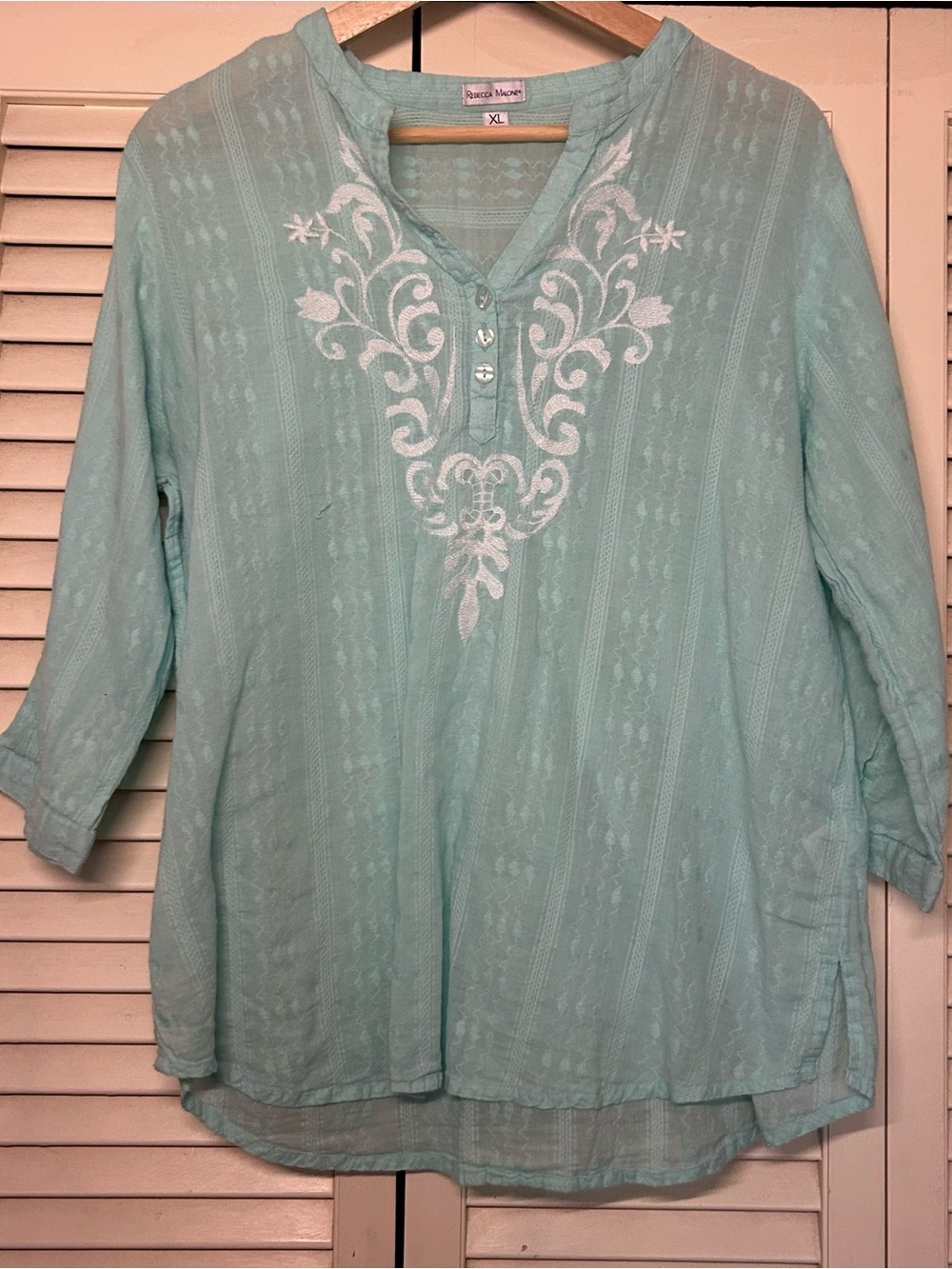 Rebecca Malone Embroidered Peasant Tunic Blouse 100% Cotton XL Boho